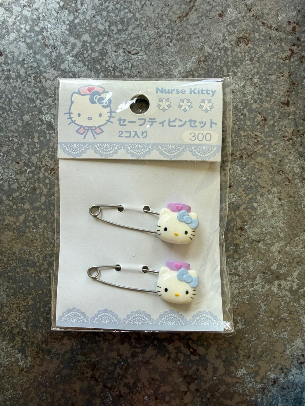 Hello Kitty Nurse Safety Diaper Pins - White, Pink & Blue Accents New Nurse Gift
